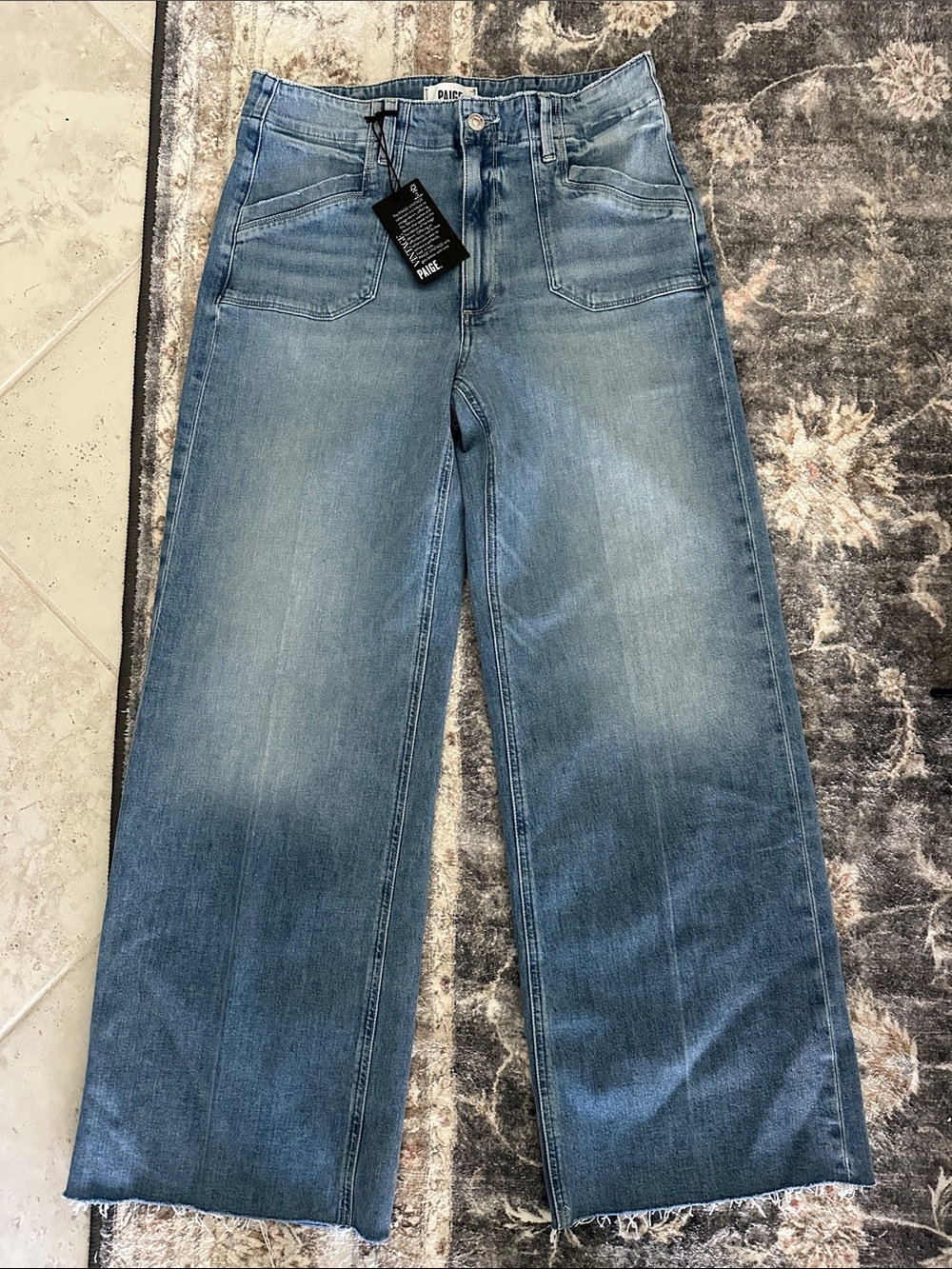 PAIGE Anessa 31” Welt Utility Pockets Raw Hem Wide Leg Viva Jeans